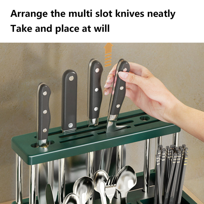 Kitchen Knife Block Holder with Drip Tray PP Stainless Steel