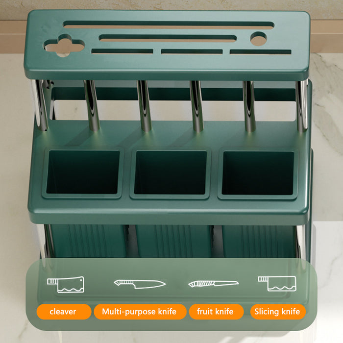 Kitchen Knife Block Holder with Drip Tray PP Stainless Steel