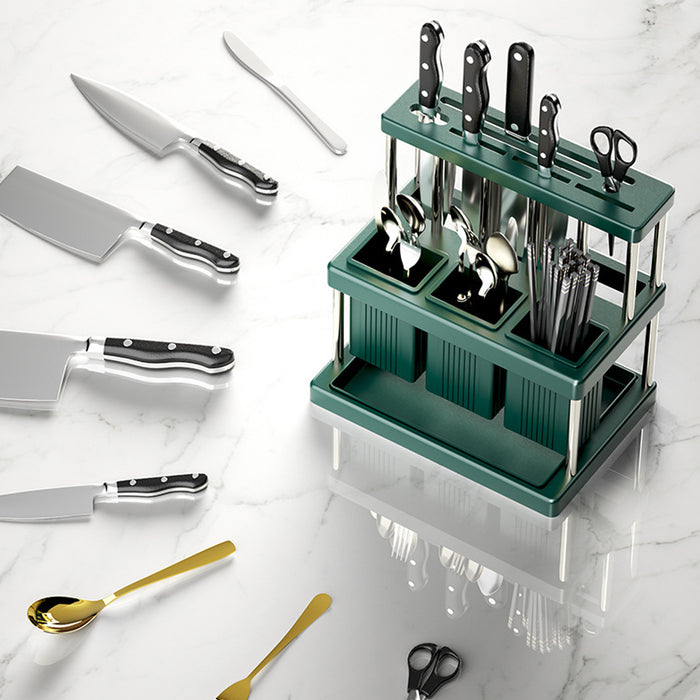 Kitchen Knife Block Holder with Drip Tray PP Stainless Steel