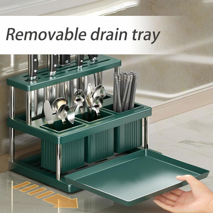 Kitchen Knife Block Holder with Drip Tray PP Stainless Steel