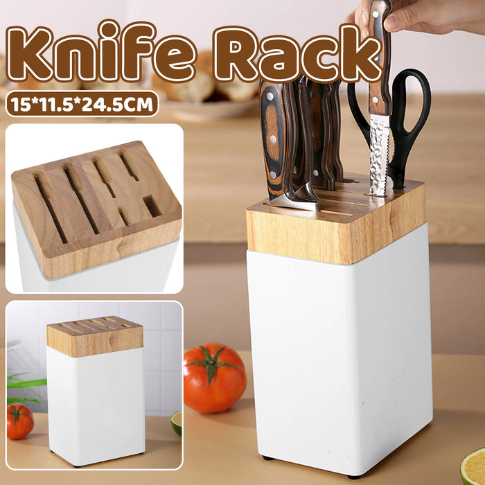 Kitchen Knife Storage Rack 6 Slot Solid Wood Drainage Base
