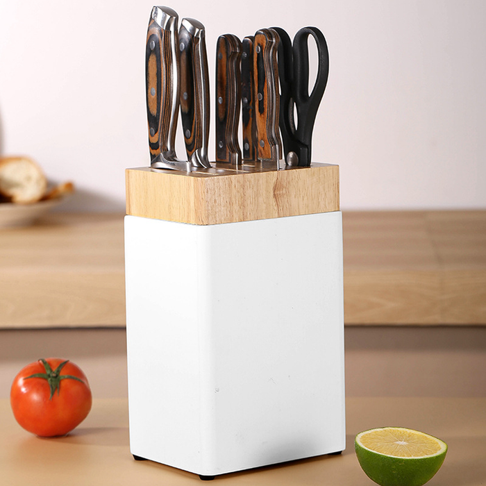 Kitchen Knife Storage Rack 6 Slot Solid Wood Drainage Base