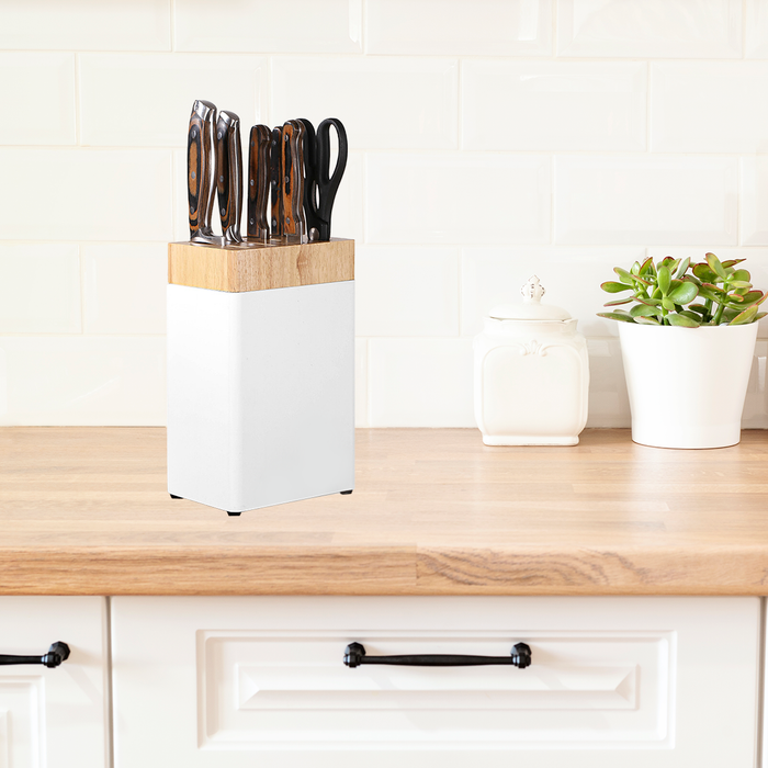 Kitchen Knife Storage Rack 6 Slot Solid Wood Drainage Base