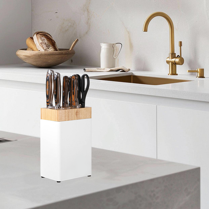 Kitchen Knife Storage Rack 6 Slot Solid Wood Drainage Base