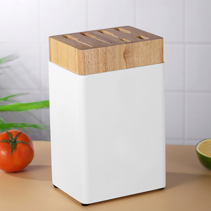 Kitchen Knife Storage Rack 6 Slot Solid Wood Drainage Base