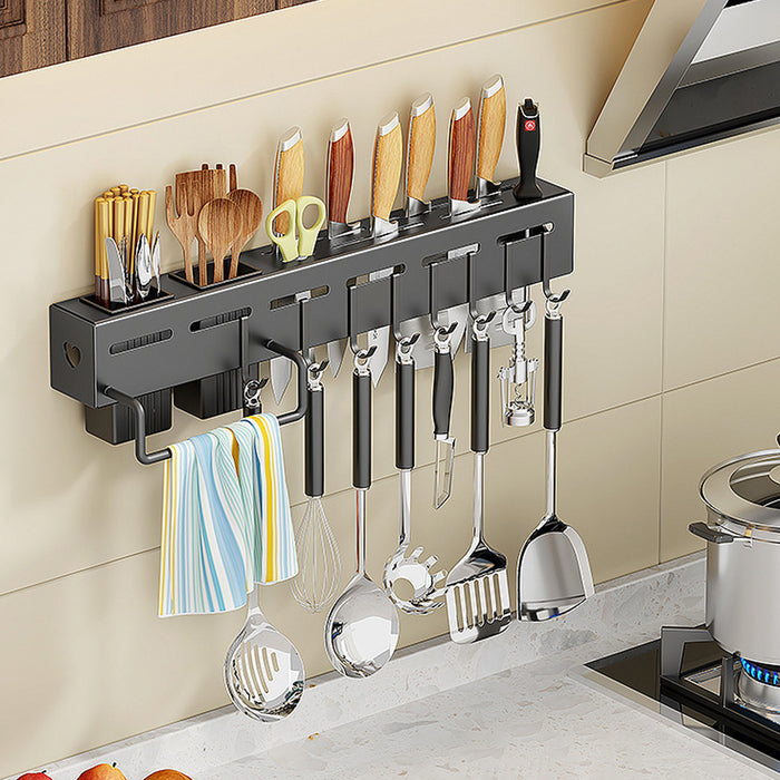 Wall-Mounted Utensil Rack with Punch-Free Adhesive Black