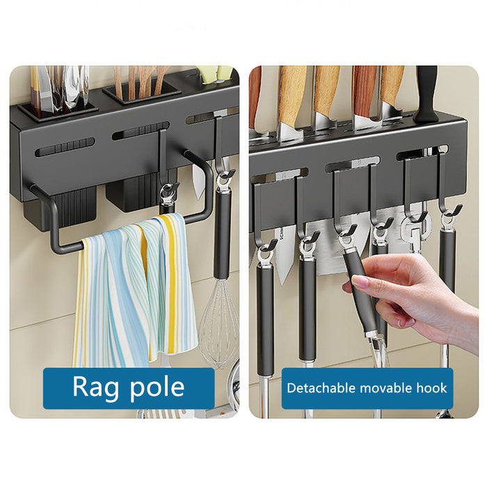 Wall-Mounted Utensil Rack with Punch-Free Adhesive Black
