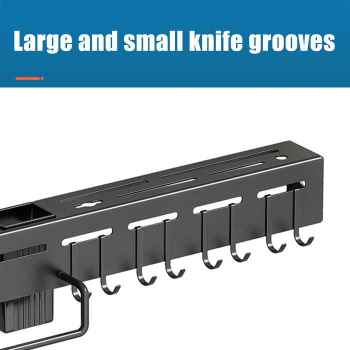 Wall-Mounted Utensil Rack with Punch-Free Adhesive Black