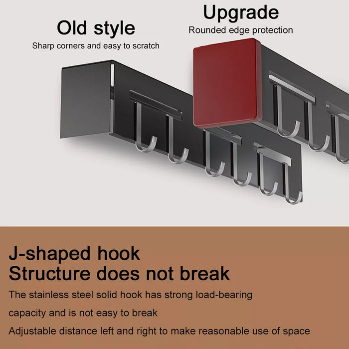 Wall-Mounted Utensil Rack with Punch-Free Adhesive Black