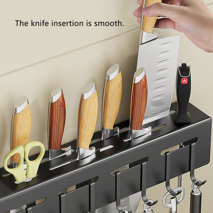 Wall-Mounted Utensil Rack with Punch-Free Adhesive Black