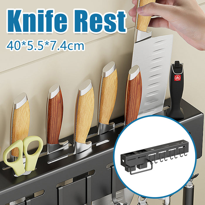 Wall-Mounted Utensil Rack with Punch-Free Adhesive Black