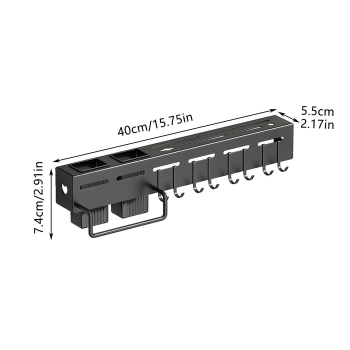 Wall-Mounted Utensil Rack with Punch-Free Adhesive Black