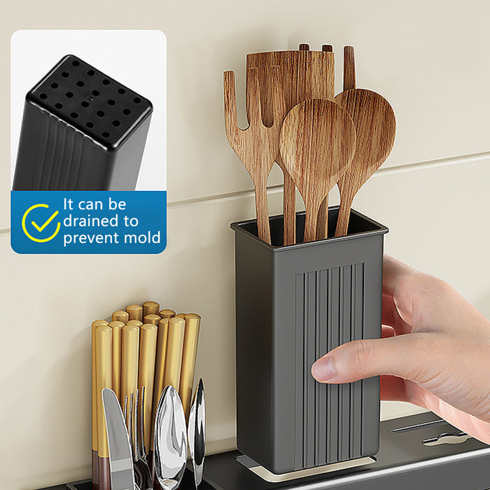 Wall-Mounted Utensil Rack with Punch-Free Adhesive Black