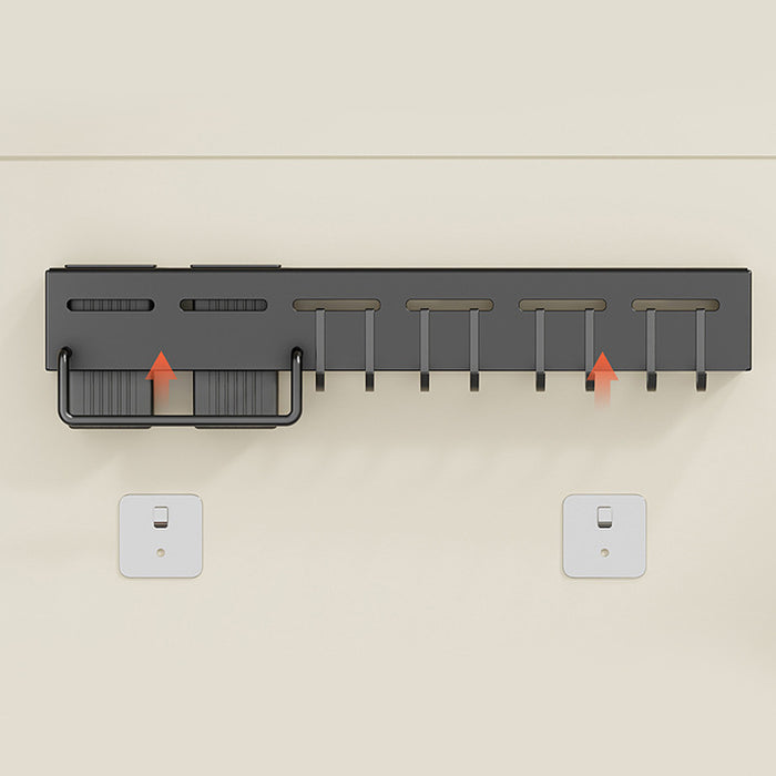 Wall-Mounted Utensil Rack with Punch-Free Adhesive Black