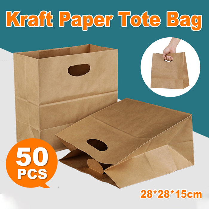 50 Pcs Kraft Paper Tote Bags with Die-Cut Handles for Party and Gift Packaging
