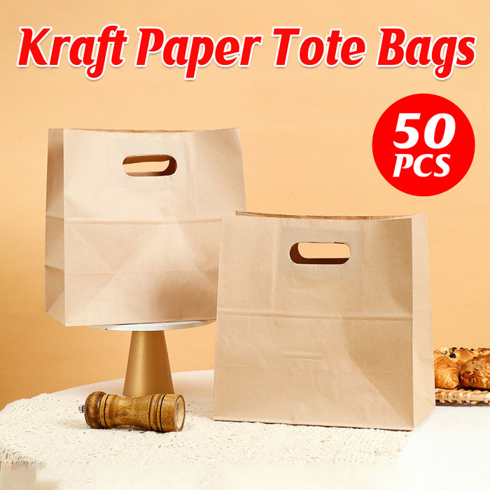 50 Pcs Kraft Paper Tote Bags with Die-Cut Handles for Party and Gift Packaging