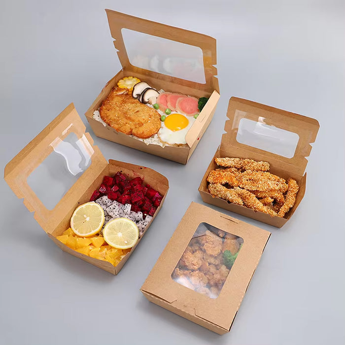 Kraft Paper Takeaway Box with Open Window, 50pcs