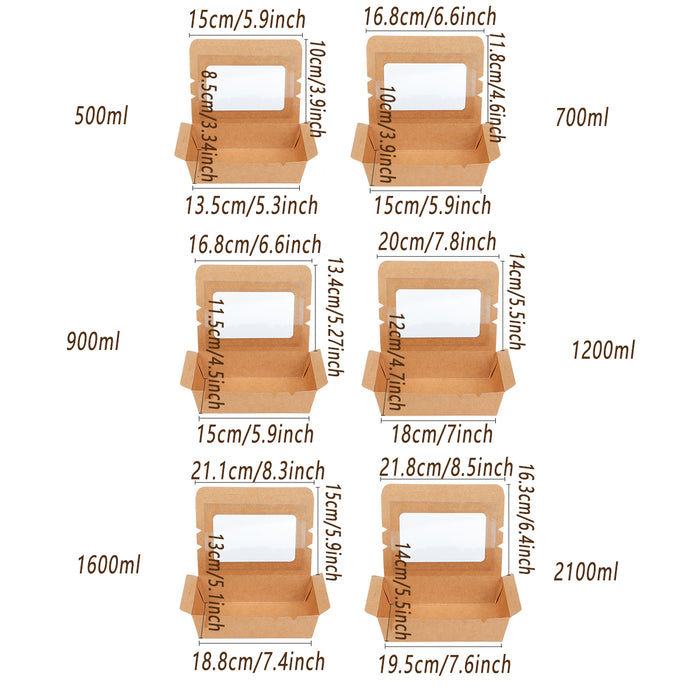 Kraft Paper Takeaway Box with Open Window, 50pcs