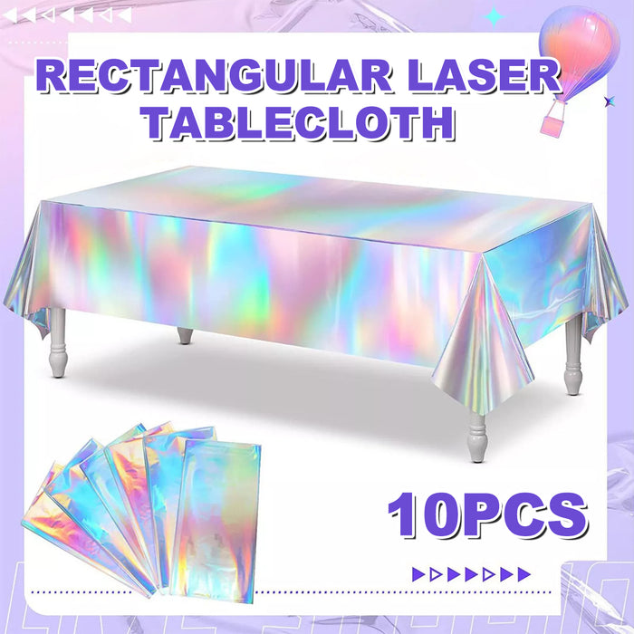 10 Pcs Iridescent Laser Tablecloths Holographic Silver 274 x 137 cm