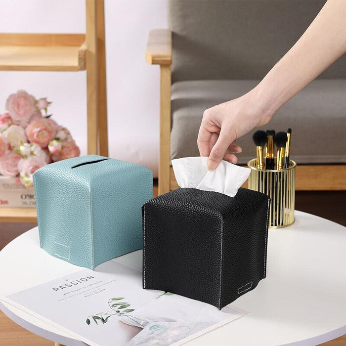 PU Leather Tissue Box Cover Foldable with Velcro Refill in 7 Colors