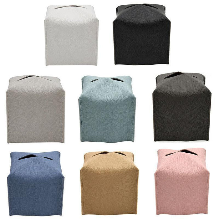 PU Leather Tissue Box Cover Foldable with Velcro Refill in 7 Colors