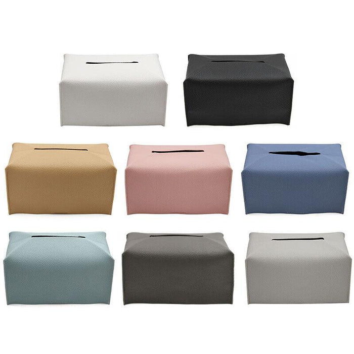PU Leather Tissue Box Cover Foldable with Velcro Refill in 7 Colors