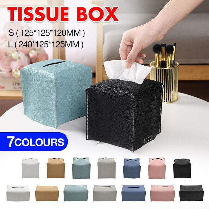 PU Leather Tissue Box Cover Foldable with Velcro Refill in 7 Colors
