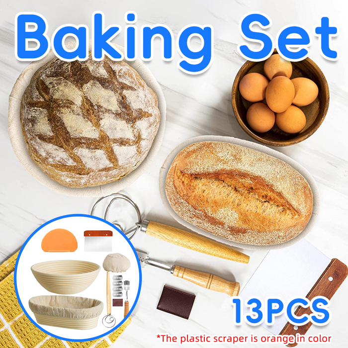 14 Piece Bread Baking Set Rattan Baskets Tool Kit
