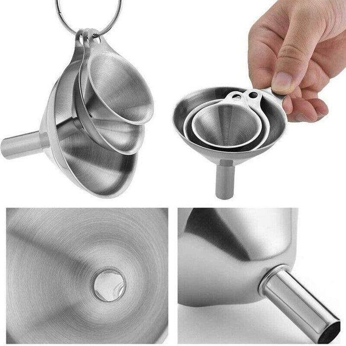 3 Pcs Stainless Steel Mini Funnel Set with Handle
