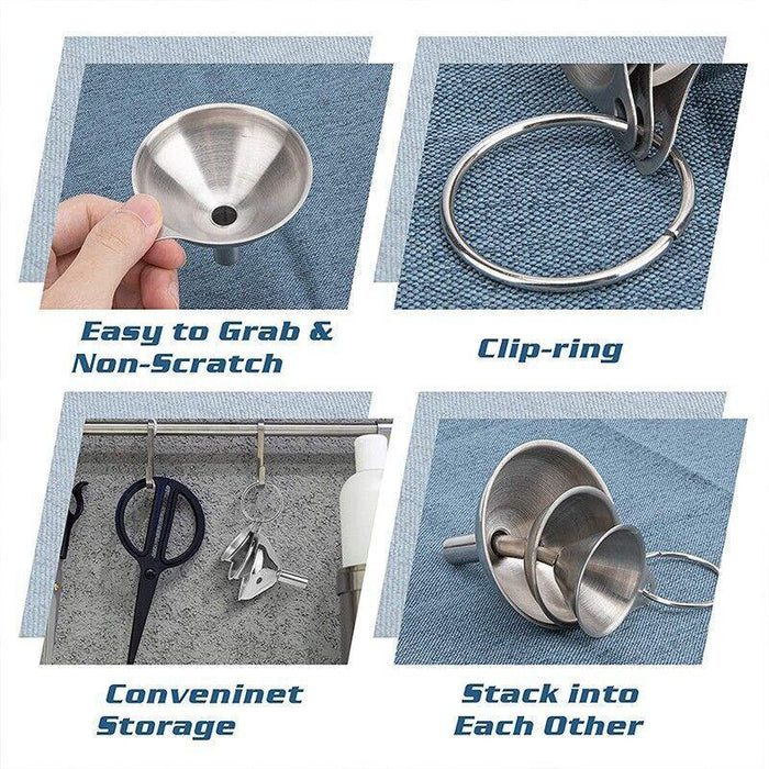 3 Pcs Stainless Steel Mini Funnel Set with Handle