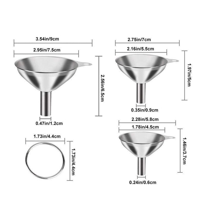 3 Pcs Stainless Steel Mini Funnel Set with Handle