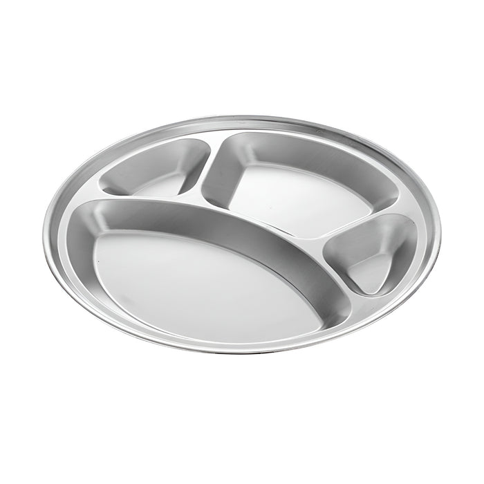 4pcs Stainless Steel Round Dinner Plates 4 Compartment Food Serving Trays Set