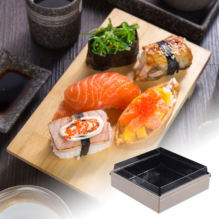 20 Pcs Disposable Sushi Bento Lunch Boxes Wooden Base Transparent Lid 3 Sizes