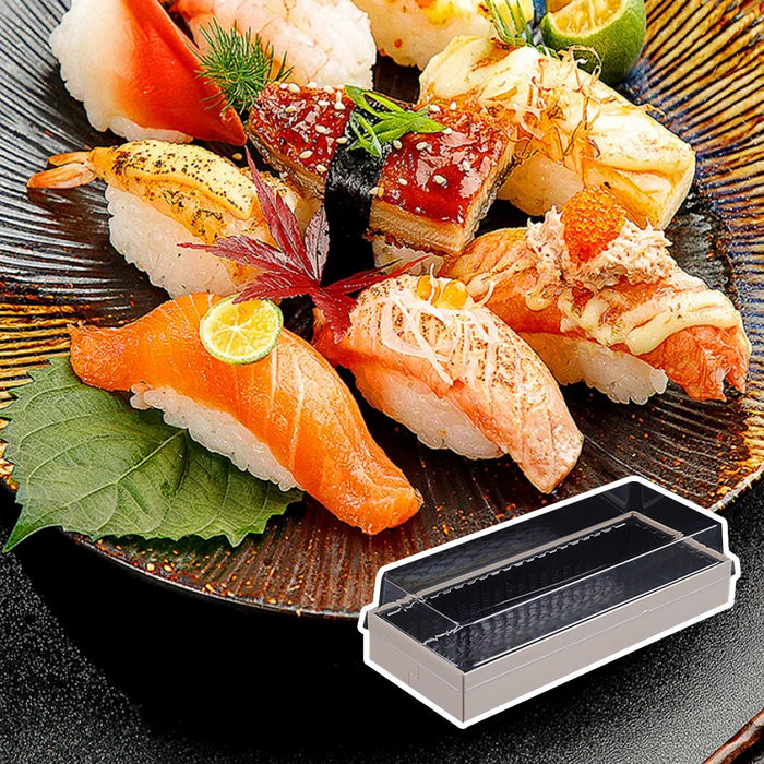 20 Pcs Disposable Sushi Bento Lunch Boxes Wooden Base Transparent Lid 3 Sizes