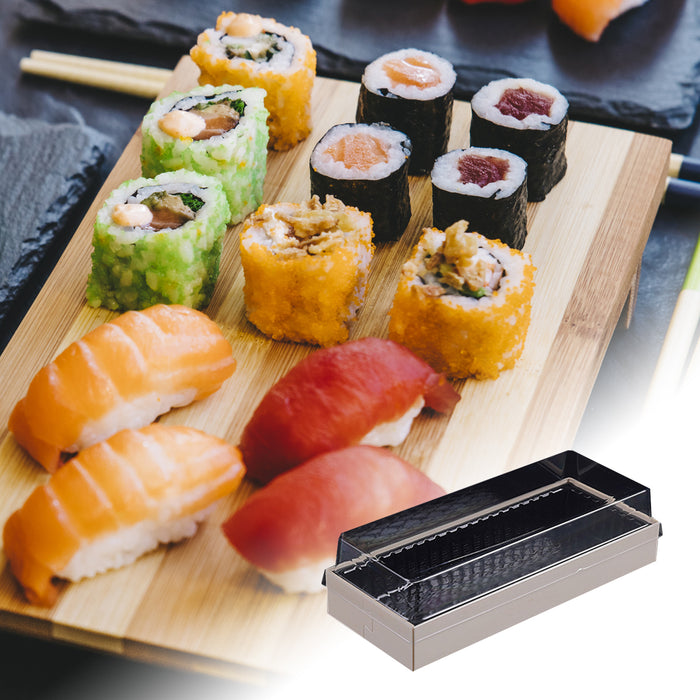 20 Pcs Disposable Sushi Bento Lunch Boxes Wooden Base Transparent Lid 3 Sizes