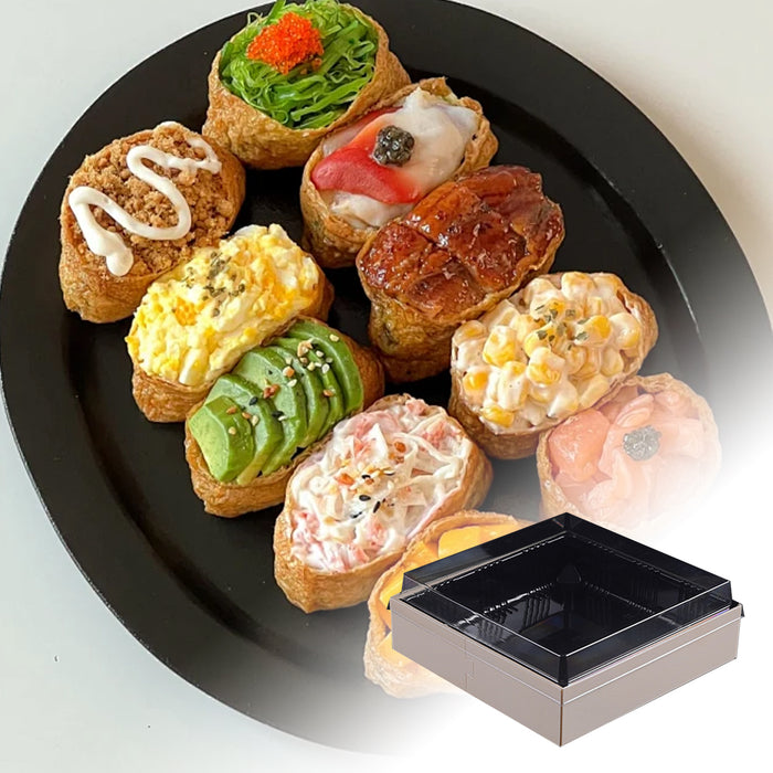 20 Pcs Disposable Sushi Bento Lunch Boxes Wooden Base Transparent Lid 3 Sizes
