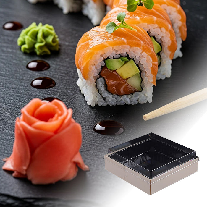 20 Pcs Disposable Sushi Bento Lunch Boxes Wooden Base Transparent Lid 3 Sizes