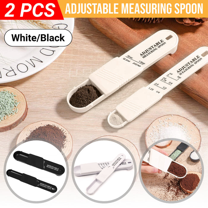 2 Piece Adjustable Measuring Spoons Set ABS Plastic Black White