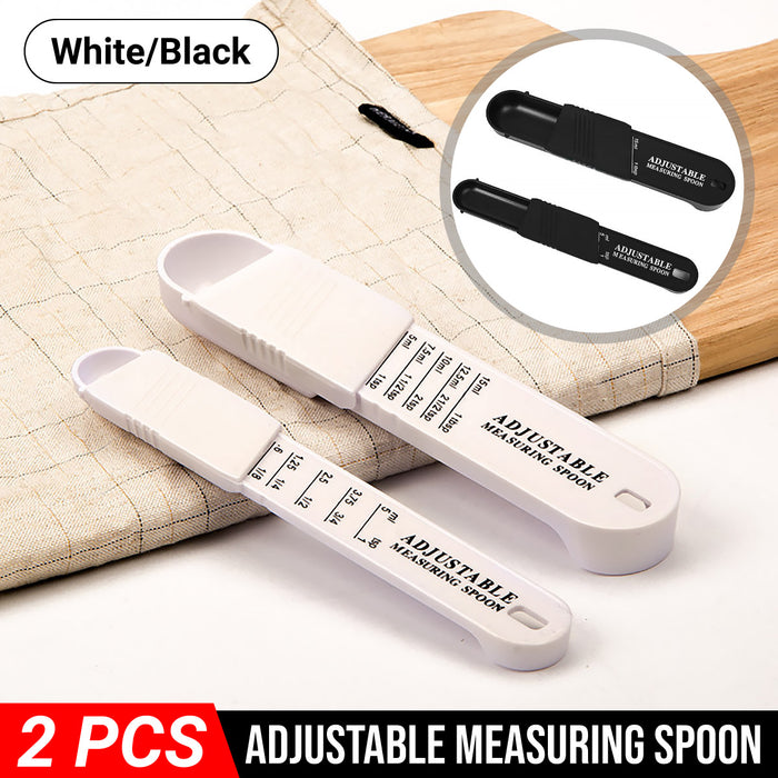 2 Piece Adjustable Measuring Spoons Set ABS Plastic Black White