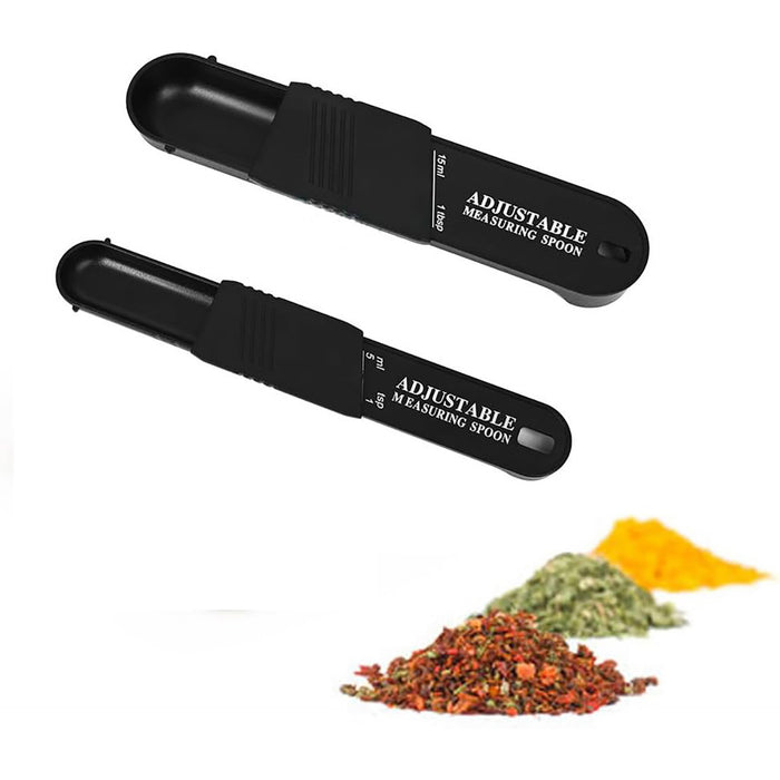 2 Piece Adjustable Measuring Spoons Set ABS Plastic Black White
