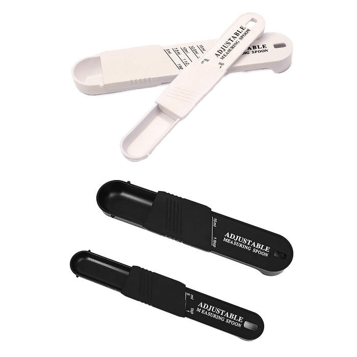 2 Piece Adjustable Measuring Spoons Set ABS Plastic Black White