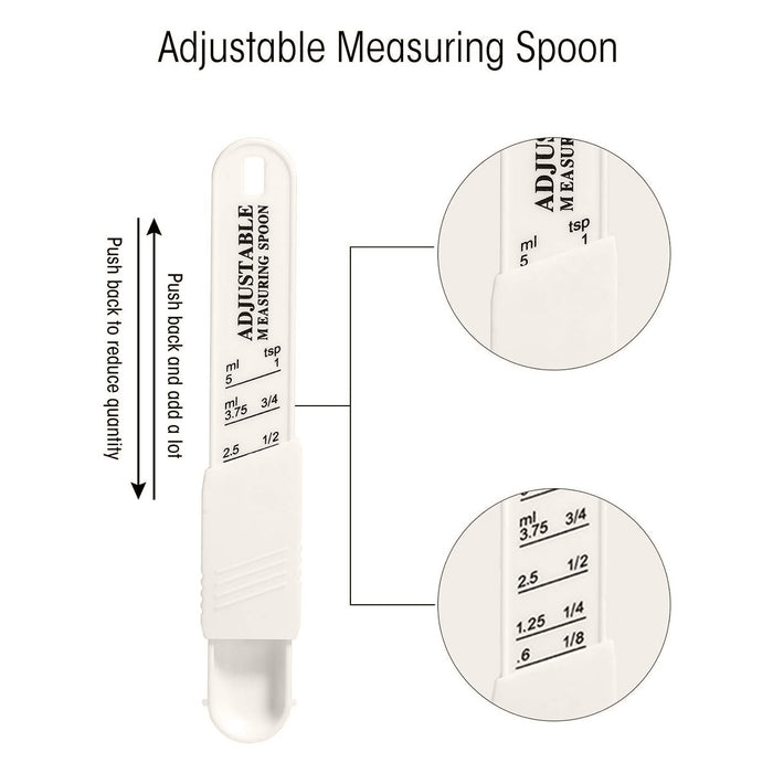 2 Piece Adjustable Measuring Spoons Set ABS Plastic Black White