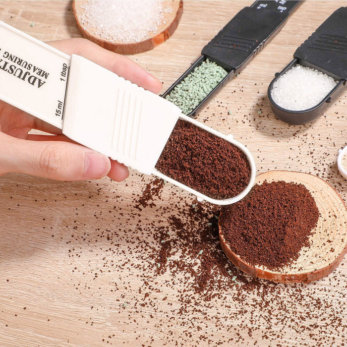 2 Piece Adjustable Measuring Spoons Set ABS Plastic Black White