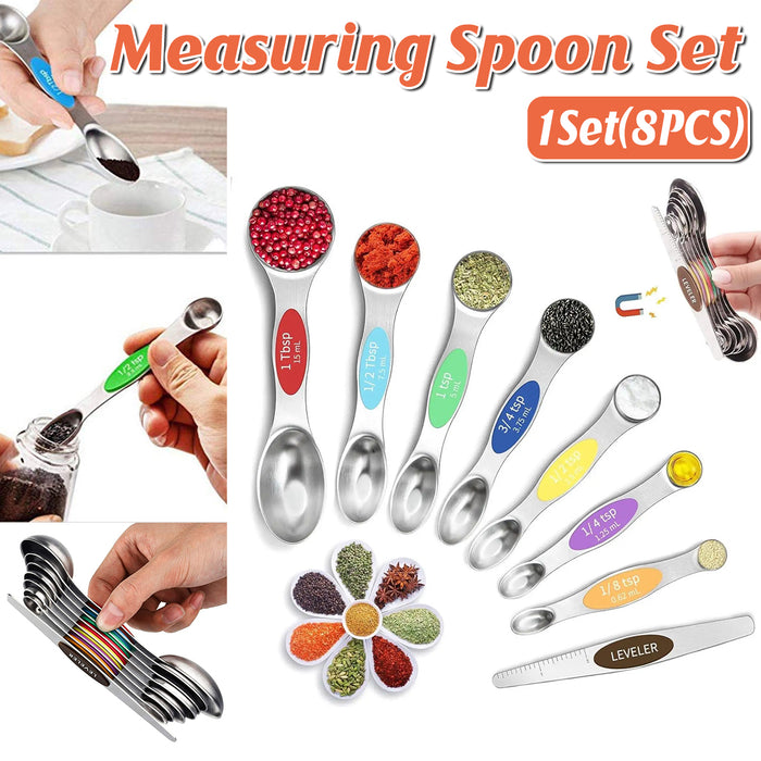 8 Pcs Measuring Spoon Set Dual Head Magnetic 430 Steel