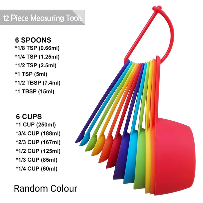 12 Piece Measuring Cups And Spoons Set BPA Free Plastic