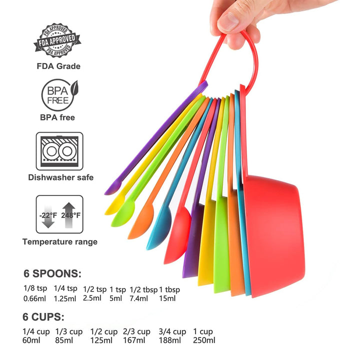 12 Piece Measuring Cups And Spoons Set BPA Free Plastic