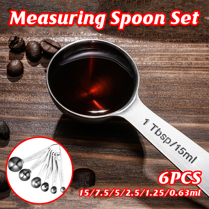 6 Pcs Measuring Spoons 304 Stainless Steel Engraved Scale