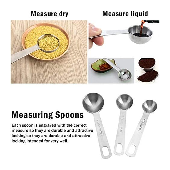 6 Pcs Measuring Spoons 304 Stainless Steel Engraved Scale