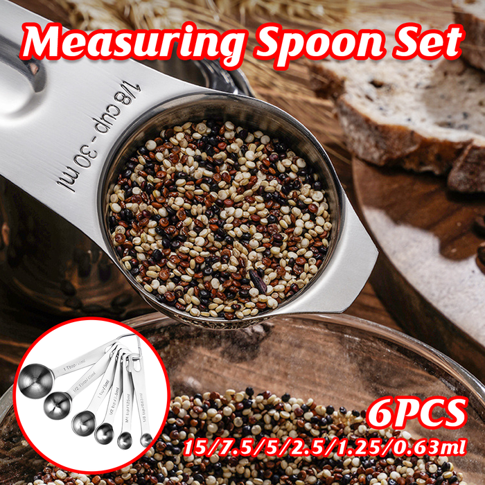 6 Pcs Measuring Spoons 304 Stainless Steel Engraved Scale