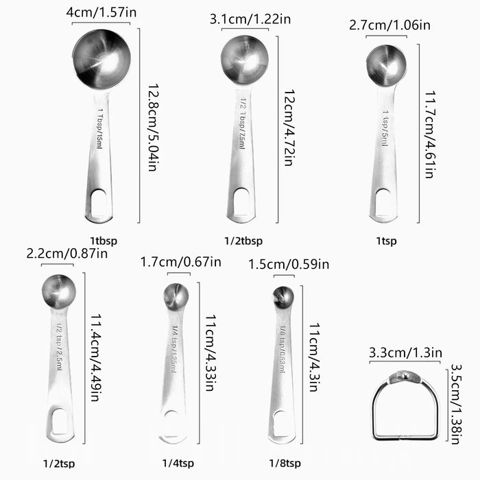 6 Pcs Measuring Spoons 304 Stainless Steel Engraved Scale
